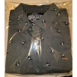 Descendant of Thieves Men's Green w/Birds Short Sleeve Button Down Shirt Size  L